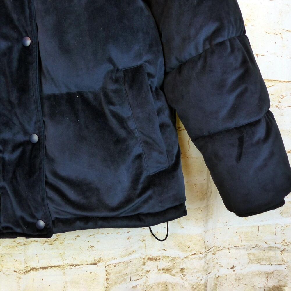 Sean John X Missguided Puffer Jacket Womens 2 US Navy Blue Velour Oversized Y2K - Picture 10 of 16